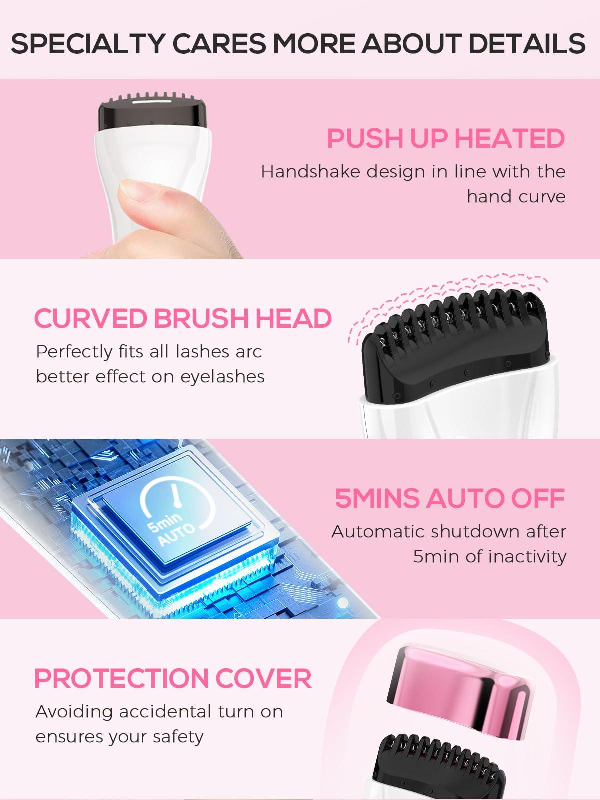 Smiling Shark Heated Lash Curler Wand, 2024 New 5D Push Heated Eyelash Curler and Rechargeable 3 Heat Modes Anti-Burn & 5 Mins Power 0ff for Professional Lasting Eyelashes Results, Heated-Eyelash-Curler-Electric