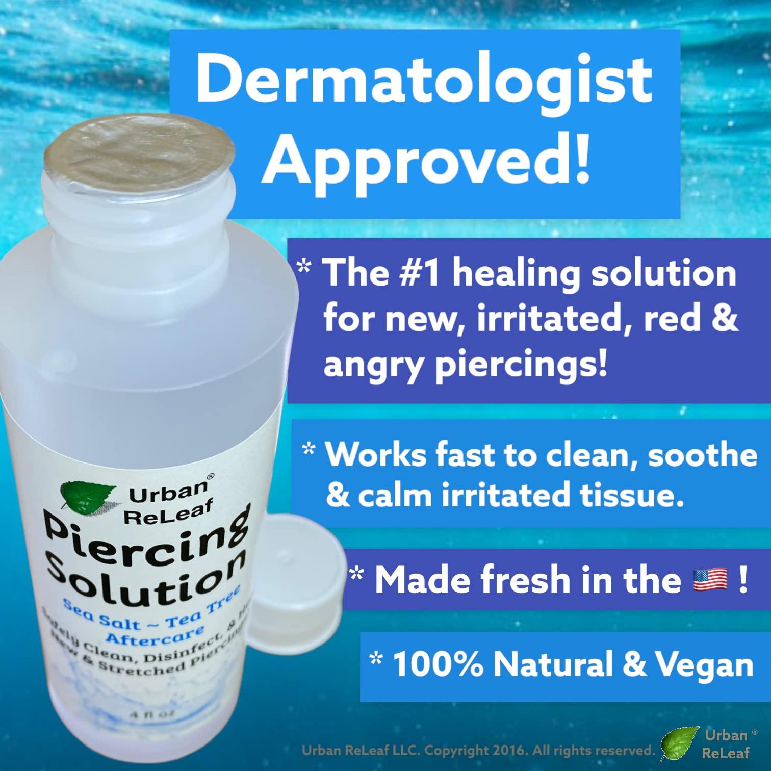 Urban ReLeaf Urban ReLeaf Piercing Solution ! Soothing Sea Salts & Tea Tree AFTERCARE 4 oz, Ready to use. Safely Clean and Calm New & Stretched Piercings. Gentle Effective Natural & Proven. Works Fast