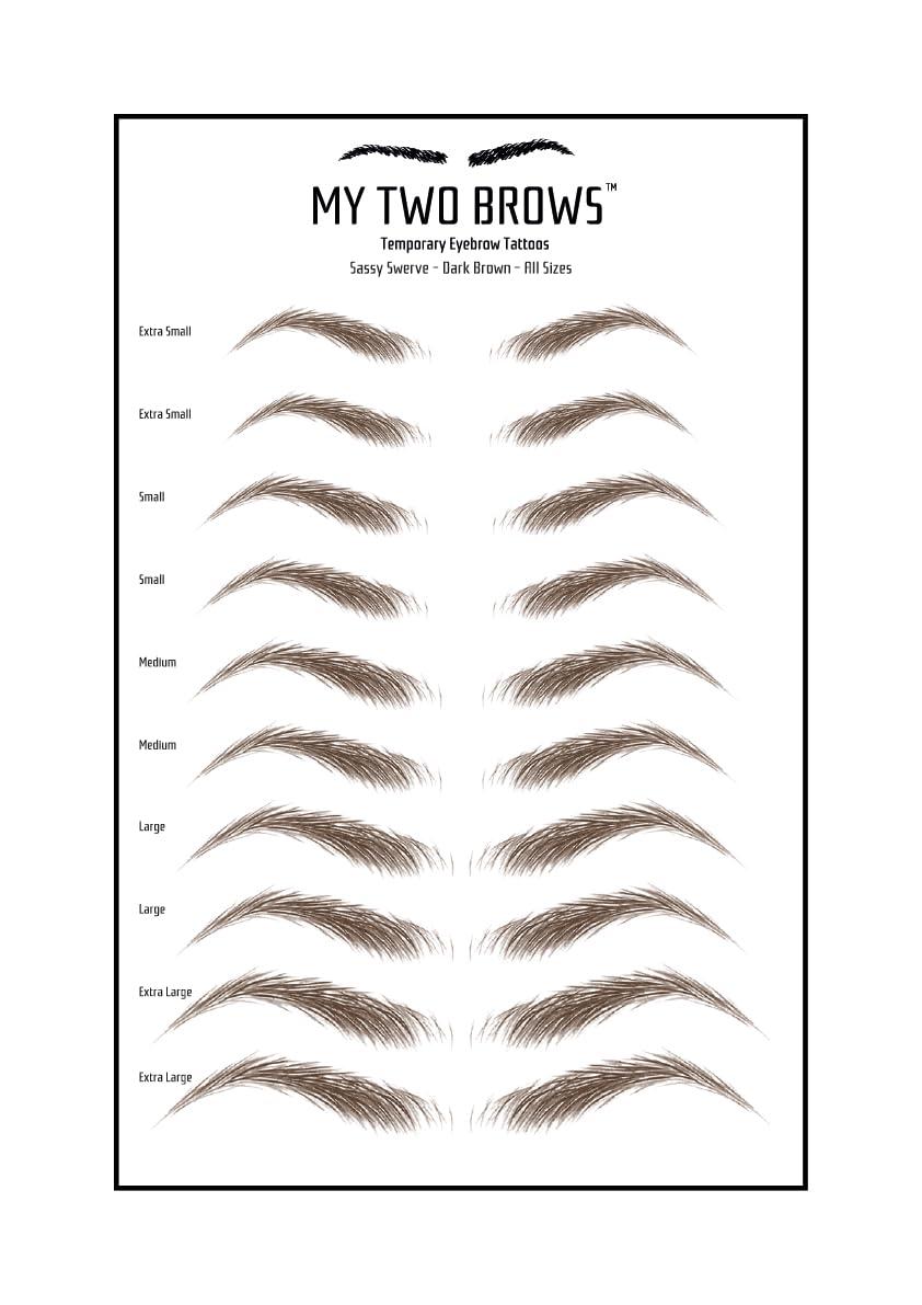My Two Brows (10 pairs) Dark Brown Temporary Eyebrow Tattoo - Large Size - Waterproof & Smudgeproof - Sassy Swerve Style Eyebrow Stickers - Sheet Lasts up to 30 Days - Won\'t Work on Existing Brows