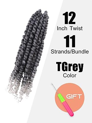 KAVSORAPI KAVSORAPI Grey Passion Twist Hair 12 Inch Pre Twisted Passion Twist Crochet Braids Short Pre looped Crochet Hair 8 PacksTGrey/Ombre Grey)