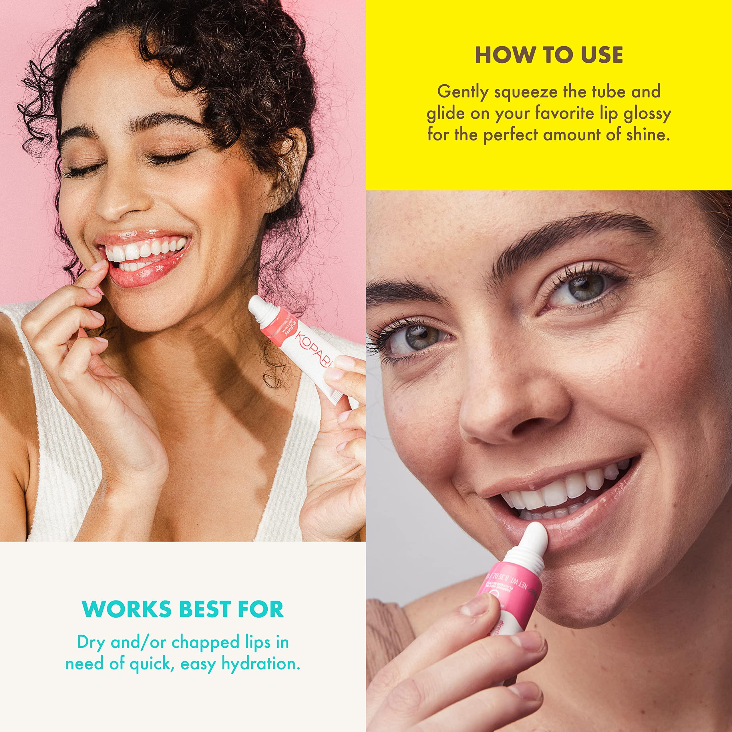 Kopari Kopari Coconut Lip Glossy - Clear Lip Oil Gloss, Sheer Non Stick Gloss, Hydrating and Moisturizing, Infused with Shea Butter & Squalane, Clear