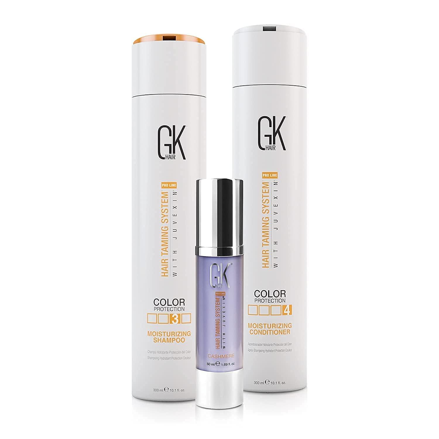 GK HAIR GK Hair Global Keratin Moisturizing Shampoo And Conditioner 300ml With Cashmere Serum 50ml And Free Argan Oil Serum 10ml For Dry Curly Thick Frizzy Damage Unmanageable Hair - Sulfate And Paraben Free
