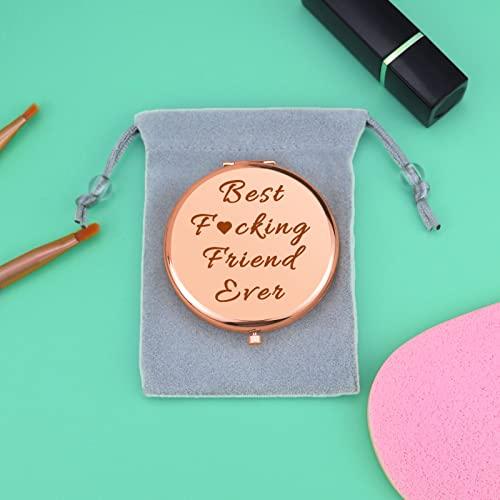 Mwphuy Funny Friendship Gifts for Women Compact Makeup Mirror for BFF Best Friend Besties Sister Best Friend Birthday Gifts for Women Folding Makeup Mirror Christmas Graduation Wedding Gifts