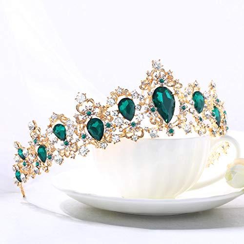 Barode Barode Bridal Baroque Wedding Crowns Rhinestone Tiaras Queen Prom Hair Accessories for Women and Girls (Green)