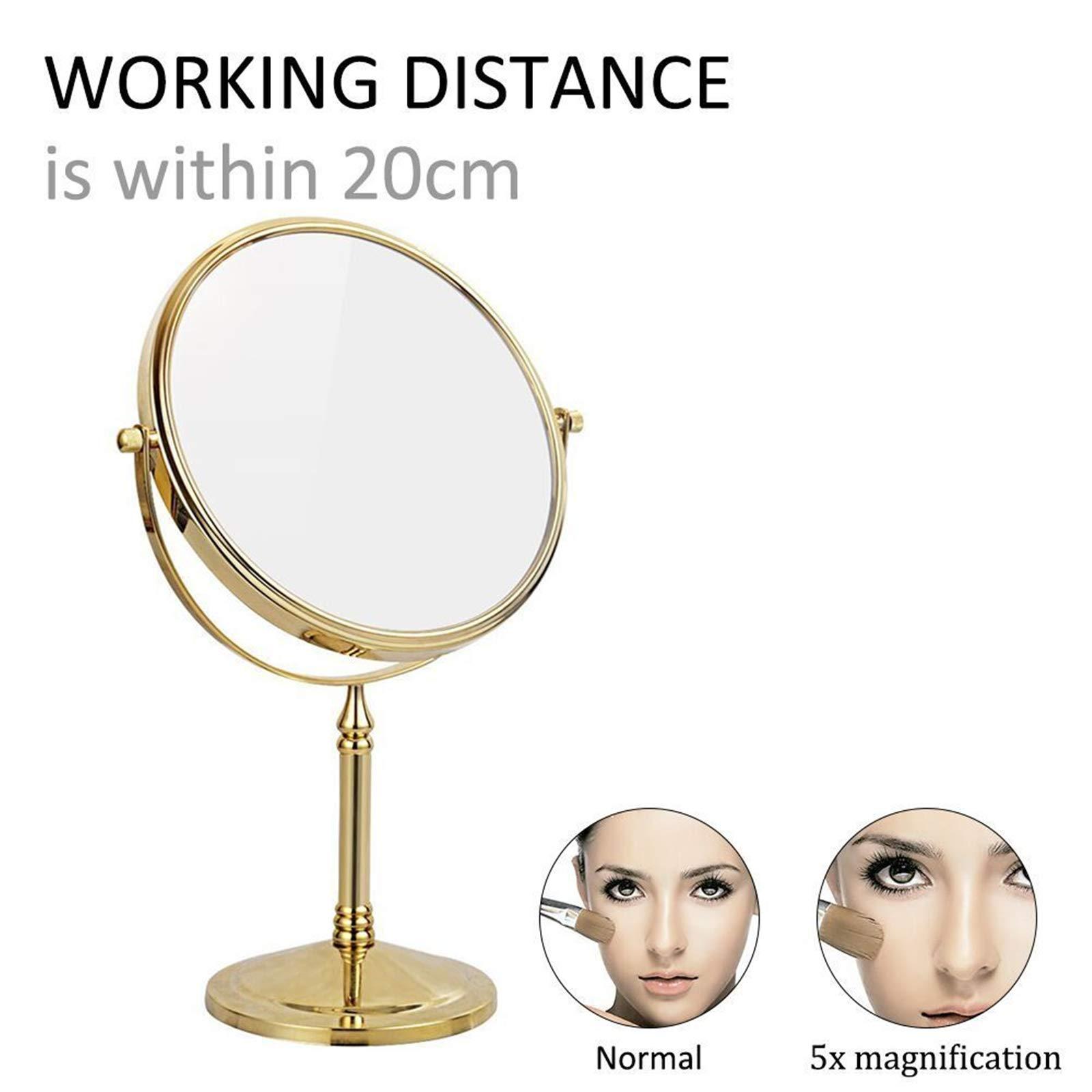 Makeup 8 Inch Countertop Makeup Mirrors, Double Sided Brass Standing Vanity Mirror, 1X and 3X/5X/7X/10X Magnifying, 360° Rotation Tabletop Cosmetic Mirrors,Gold,5X