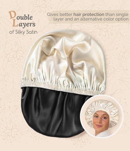 Hat Hut Hat Hut Satin Bonnet Silk Bonnet for Sleeping Hair Bonnet for Sleeping Cap for Curly Hair Wrap Reversible Satin Bonnet (Champagne/Black)