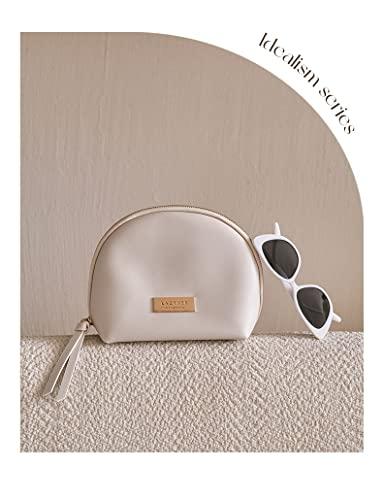 cirea cirea Egg White Clamshell PU Makeup Bag for Purse Portable Small Cosmetic Travel Bag for Women Cute Skincare Bag (Egg White)