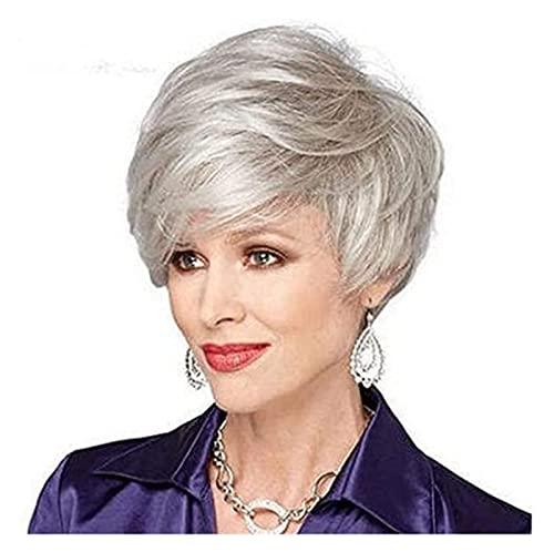 Habrur Wigs Wig Silver Grey Hair Wig Natural Short Human Hair Wigs for Women Short Wig for Daily Use Wigs