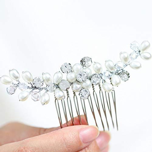 EVILD Evild Bridal Pearl Hair Comb Silver Rhinestone Bride Headdress Wedding Hair Clips Headpieces Pearls Bride Hair Accessories for Bride and Bridesmaids