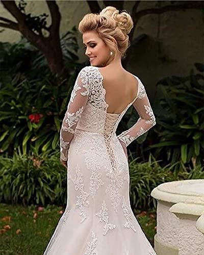 Chady Bridal Dresses for Bride 2021 Plus Size Mermaid Lace Long with Train V-Neck Wedding Gowns for Women White 22