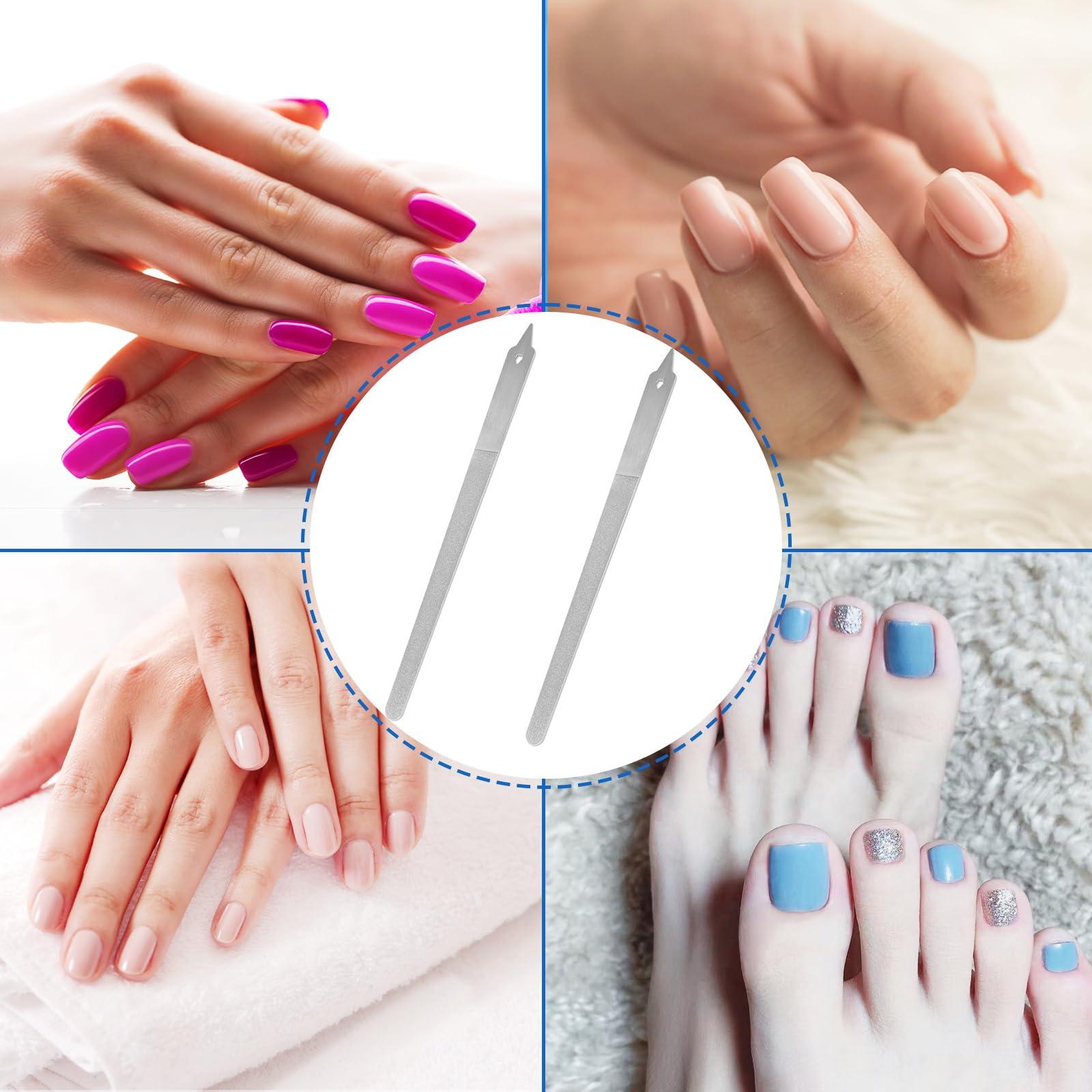 HomeyEra Metal Nail File (2 Pack) with Sharp Pointed Tip, Fingernail Files 8 for Natural Nails Stainless Steel Nail Filer Heavy Duty Sapphire Grit Double Sided Manicure Pedicure Toenails Tools