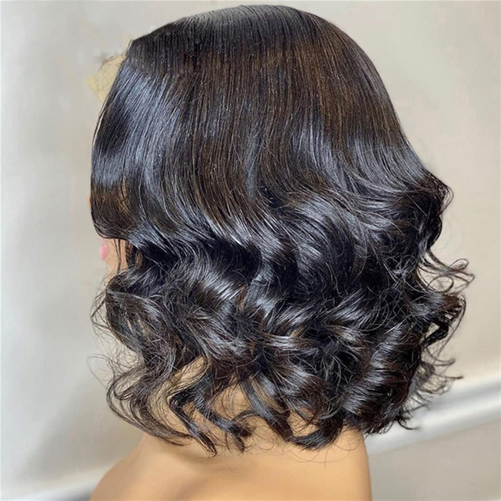 TOMYEUS TOMYEUS Wigs Synthetic Lace Wig Short Bob Wavy Lace Frontal Wigs with Natural Hairline 16-22 Inch Heat Resistant Fiber Synthetic Hair for Black Women for Daily Party (Stretched Length : 16inches)