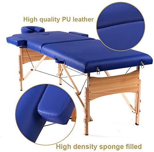 HGS Portable Massage Table Massage Bed Folding Spa Bed Tattoo Bed 2 Fold Height Adjustable Facial Cradle Salon Bed Professional Massage Table with Carry Case (Blue)