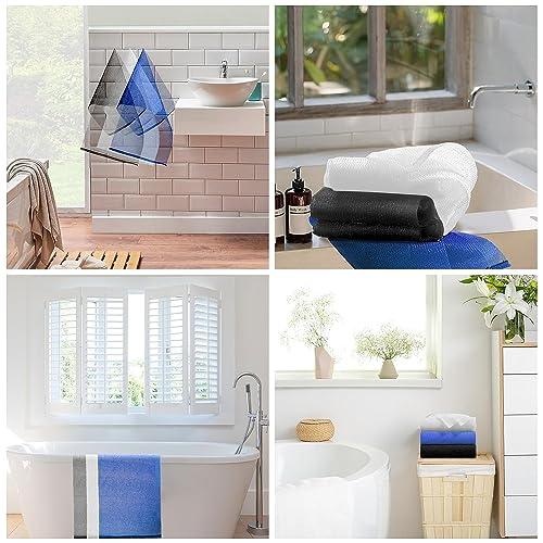 RIUOTA 3 Pieces Exfoliating Washcloth Shower Towel African Net Sponge Japanese Wash Cloth Face Exfoliating Sponge Loofah Exfoliating Body Scrubber for Body Exfoliation(Black White Blue)