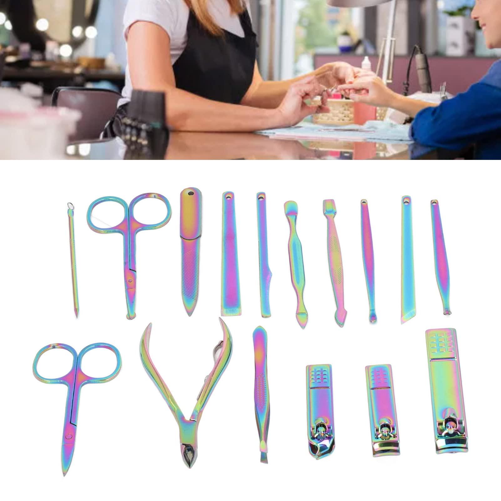 AONYAYBM AONYAYBM 16 Pcs Manicure Set,Stainless Steel Professional Manicure Kit with Storage Box,Color Coating Multifunction Portable Nail Clipper Set,Wide Application Nail Clippers Set