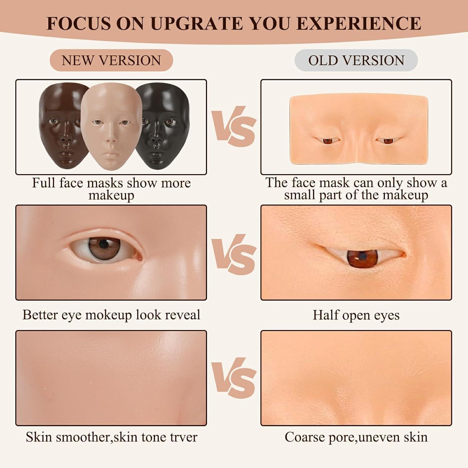 SWHDT Practice Makeup Face, Face Painting Mannequin Head with Stand, 5D Reusable Silicone Makeup Face Practice, Mannequin Head for Makeup with Makeup Kit, Practice Face for Makeup Artist & Beginner, Pink