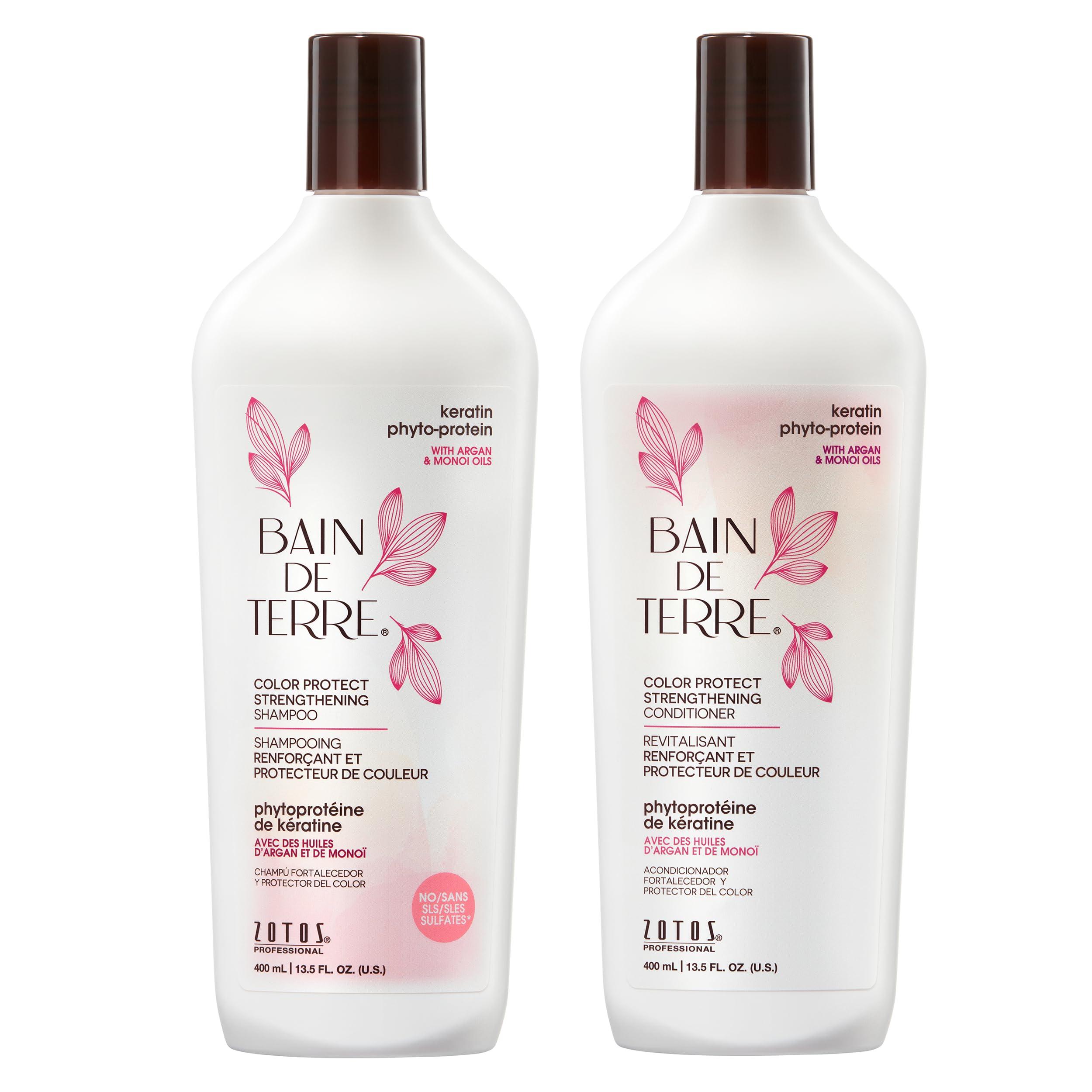 Bain de Terre Bain de Terre Strengthening Shampoo and Conditioner Set | Keratin Phyto-Protein | Strengthens Weak & Fragile Hair | Paraben Free | Color-Safe | 13.5 Fl Oz