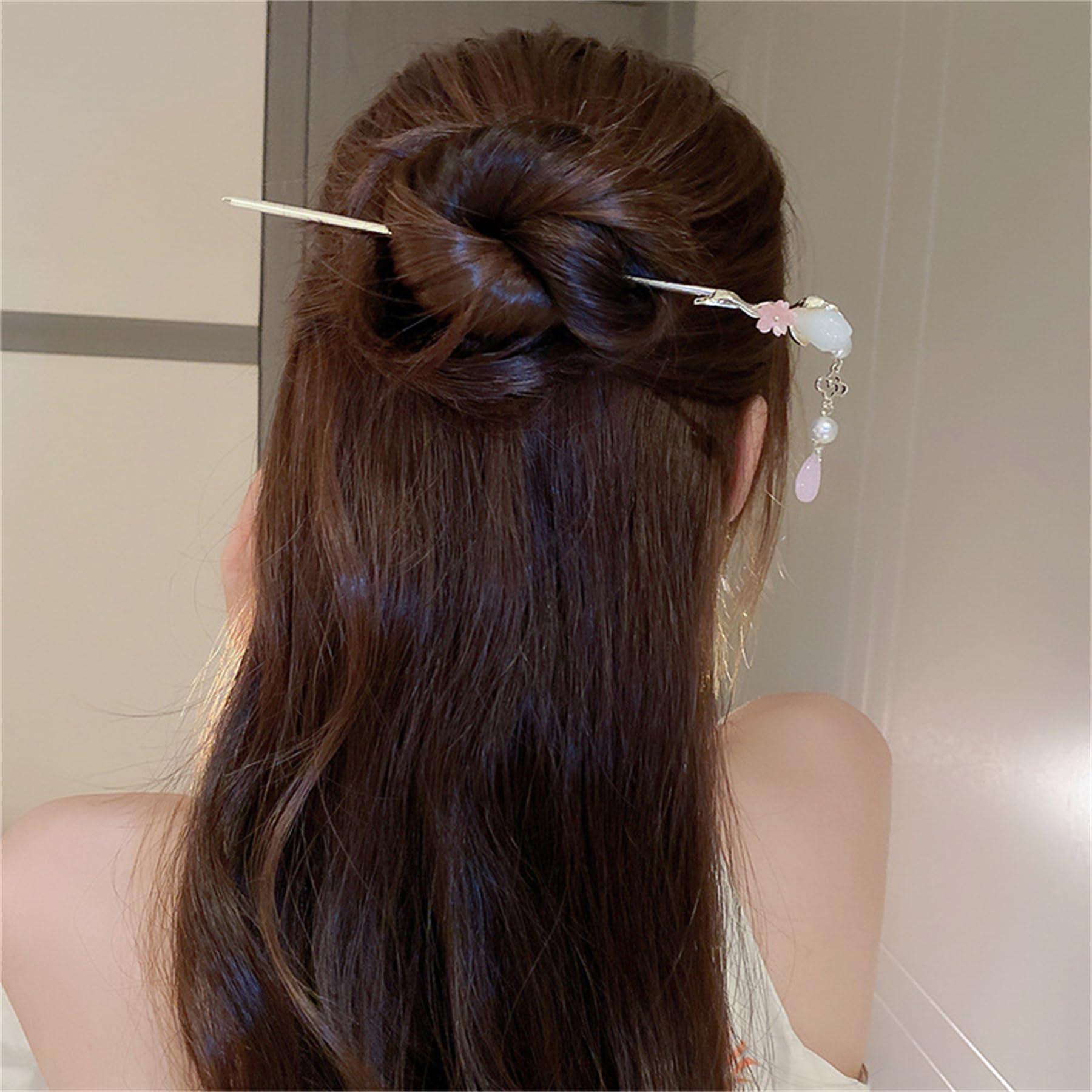 Bincout Meerore 2PCS Metal Flower Hairpins Hair Stick Fork Sticks French Hair Pin Buns Hair Accessories for Women Girls