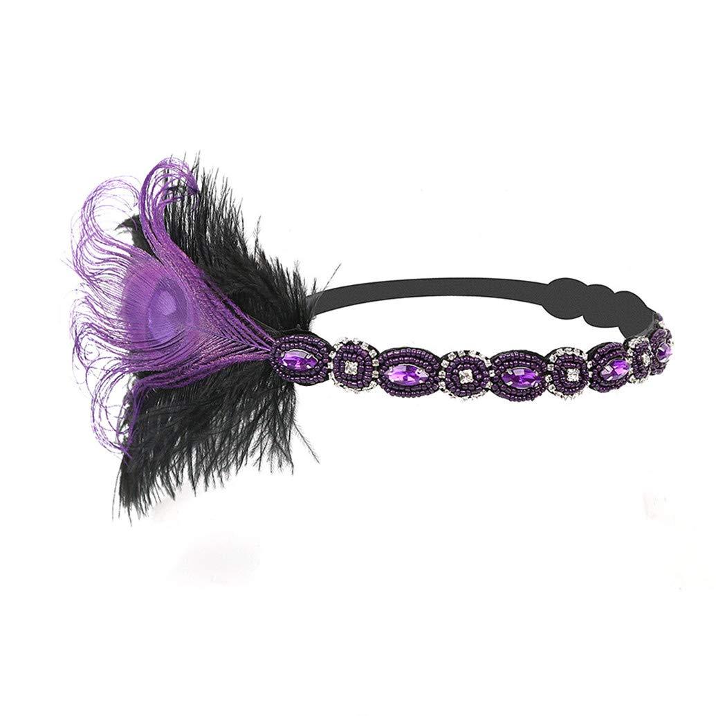 Lovfingu Art Deco 1920s Flapper Feather Headpiece Roaring 20s Great Gatsby Headband for Women Purple