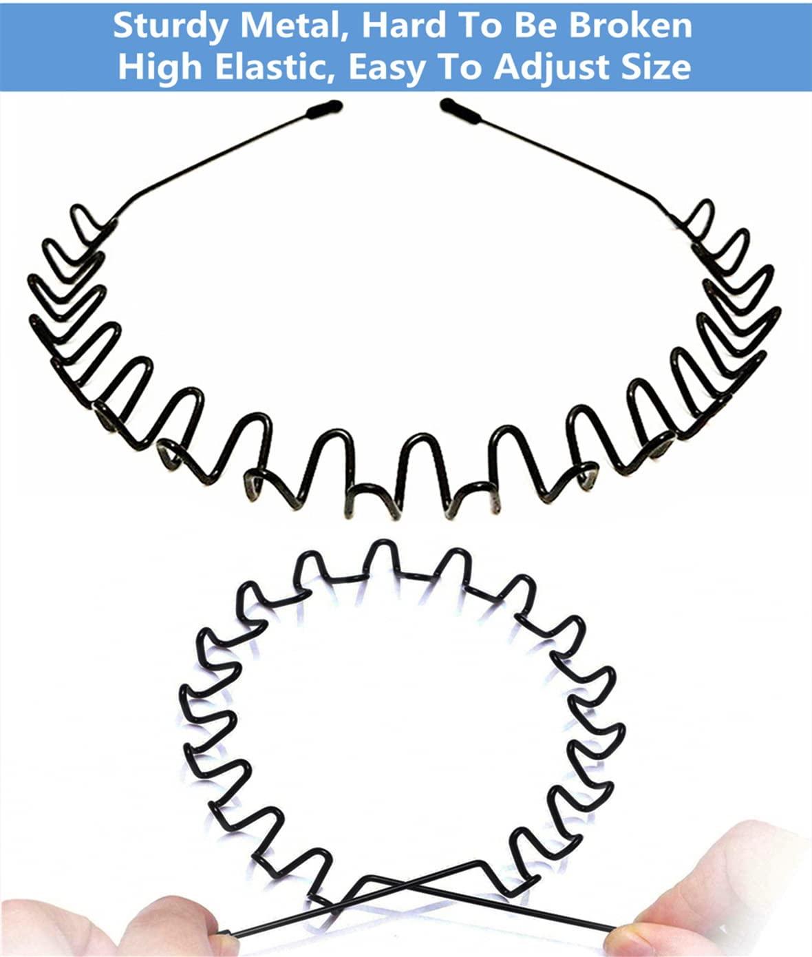 Generic Metal Hair Band for Men Headband Women Hair Bands Girl Unisex Black Wavy Spring Outdoor Sports Headbands for Men\'s Hair Band Hoop Elastic Non Slip Head Band (Black4)