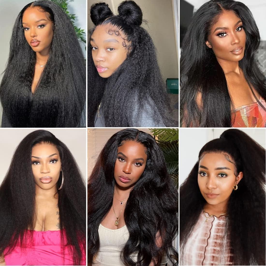 LOVFIR Kinky Straight V Part Wig Human Hair for Women 180% Density Brazilian Virgin Yaki Straight V Part Wig Human Hair Glueless V Shape Wigs No Leave Out Thin Part Wig Upgrade U Part Wig Human Hair 30 Inch