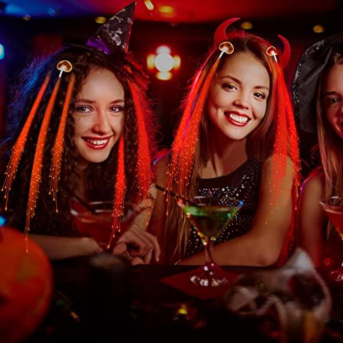 YOFOBU 30 Pack Red LED Lights Hair Light-Up Fiber Optic LED Hair Barrettes Extensions Light Flashing Fiber Optic Hair Braid Barrettes Hair Clips for 4th of July Party Favors Festival Party Bar Concert