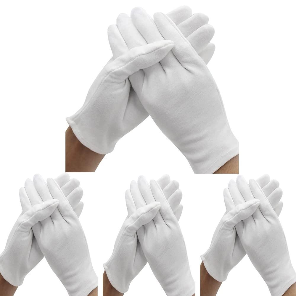 BWEISSTH 24 Pcs (12 Pair) White Cotton Gloves for Dry Hand Moisturizing Cosmetic Eczema Hand Spa and Coin Jewelry Inspection, Checking Gloves,Serving Gloves Stretchable Lining Gloves Moisturizing Gloves