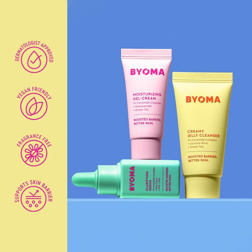 Byoma BYOMA So Clear Set - Barrier Repair Skincare Set for Acne Prone Skin - Creamy Jelly Cleanser, Clarifying Face Serum & & Gel-Cream Moisturizer - Unclogs Pores, Targets Blemishes - 30ml, 15ml, 15ml