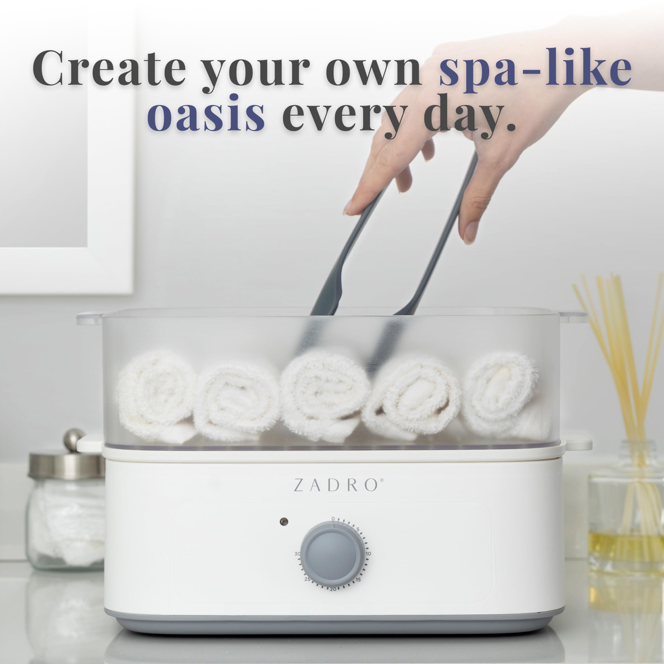 Zadro Zadro Towel Steamer with Tongs, 850W Heater, 8L Tray, 1.7L Tank, 30-min Timer for Facials, Manicures, Pedicures, Shaving (13"x12", 120V/850W, 8L, Tan/Gray)