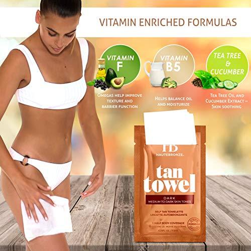 HauteBronze Tan Towels - Dark - Dark Skin Tones - Self Tanning Wipes - Half-Body 10 pack - Sunless Tanning Towelettes Provide a Streak-Free Flawless Application