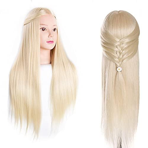 YYDS 65Cm Long Hair Training Head Training Head Hair Practice Barber Hairdressing Mannequin Head Practice Perming Hairs(6pcs Tools,Middle Part 1B#)