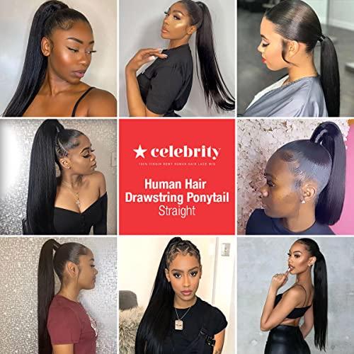 Celebrity Celebrity 24 Inch Drawstring Ponytail Straight Virgin Unprocessed Human Hair Ponytail for Black Women natural black color hairpiece with clip in binding ponytail hair extension (24 Inch (Pack of 1), N