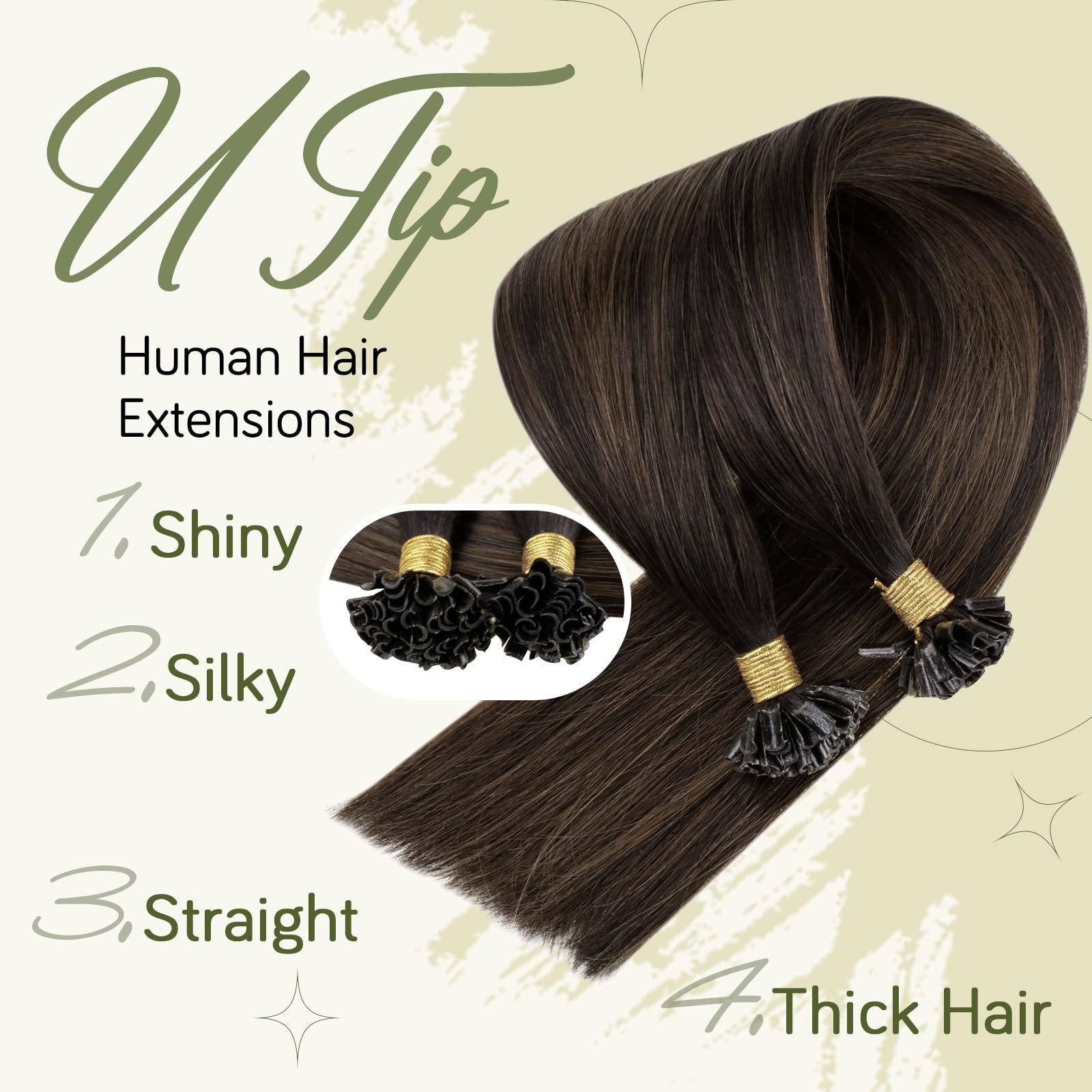 RUNATURE RUANTURE U Tip Hair Extensions Real Human Hair Ombre U Tip Hair Extensions Human Hair Balayage Dark Brown to Ash Brown Utip Keratin Hair Extensions Human Hair 14 Inch Short Hair 50g 50s
