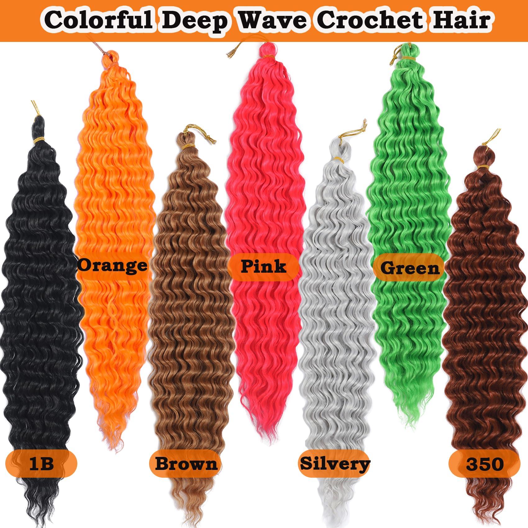 Paraglame Hot Pink Curly Crochet Hair 18 Inch Deep Wave Braiding Hair for Women 3 Packs Ocean Wave Crochet Hair Pink Color Wet and Wavy Crochet Hair (18inch, Pink#)