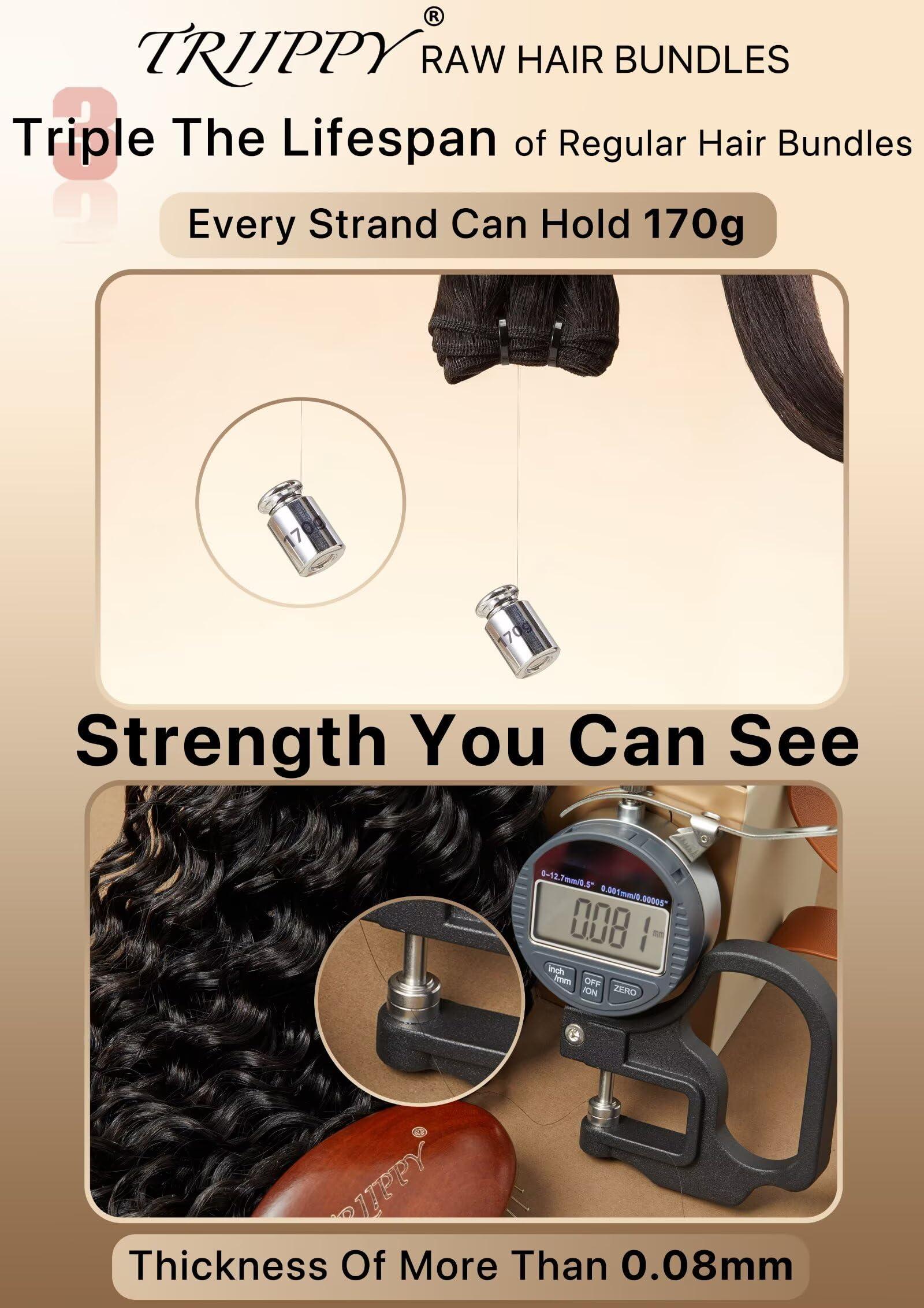 Triippy TRIIPPY Raw Human Hair Bundles,Triple Lifespan Than Regular Virgin Hair No.1 Sales Of Raw Hair Bundles,26 28 30 Inches Cambodia Raw Deep Wave 3 Bundles, Keep Soft and Smooth After Multiple Washes