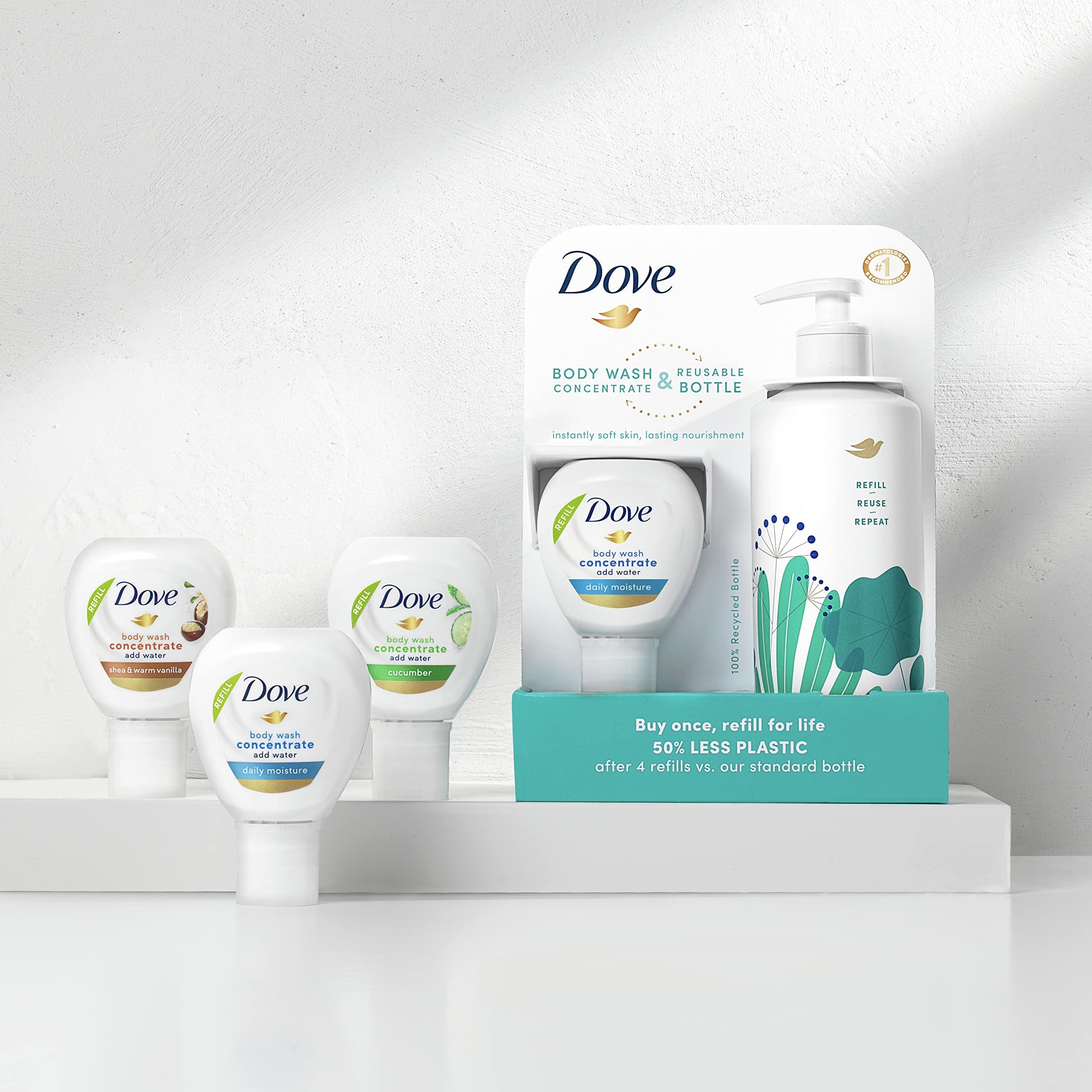 Dove Dove Concentrate Refill and 100 percent Recycled Reusable Bottle for Instantly Soft Skin Daily Moisture Starter Kit for Lasting Nourishment Body Care 4 Fl oz (makes 16 Fl oz)