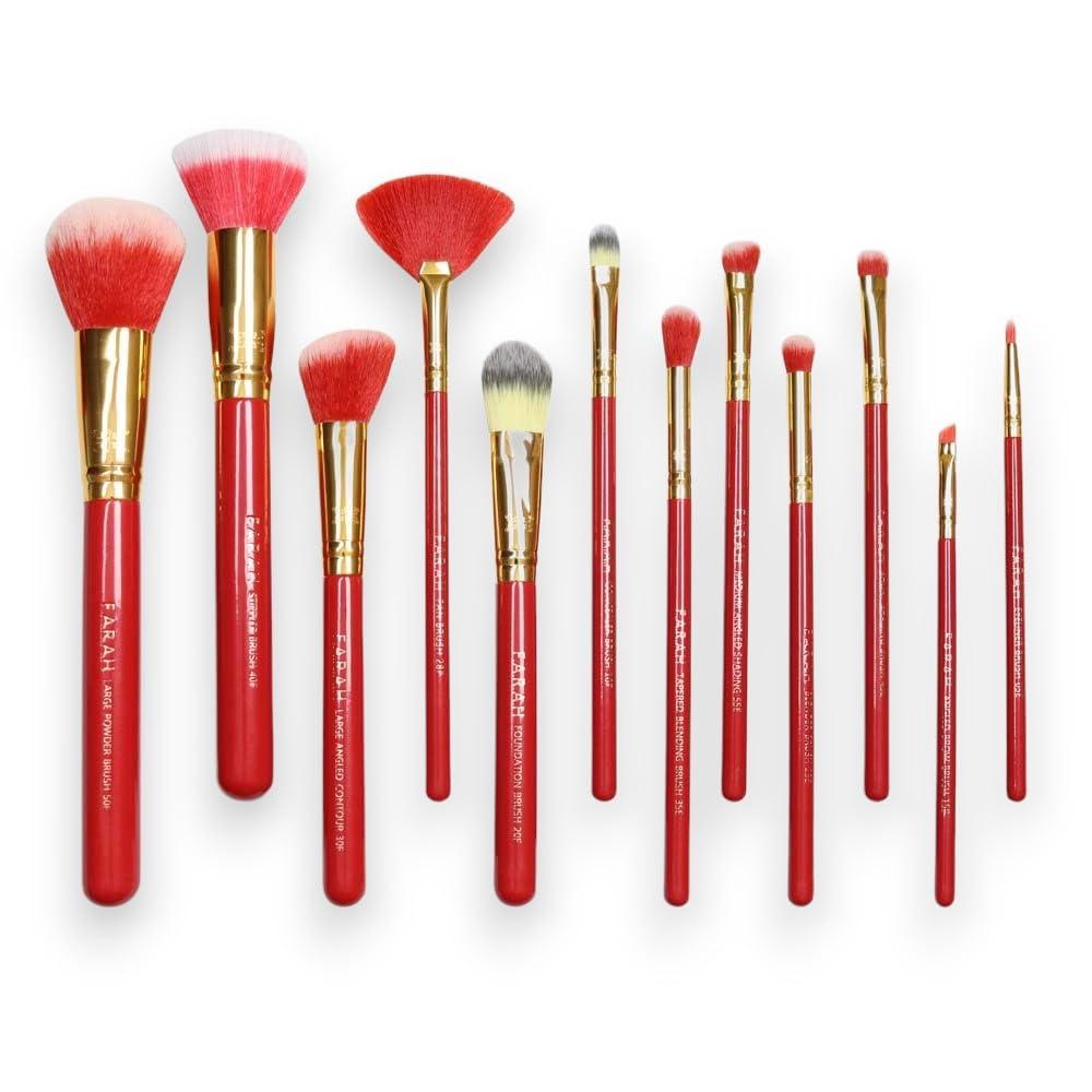 F.A.R.A.H F.A.R.A.H Premium 12 Piece Makeup Brush Set - Red Siren Brushes with Designer Case