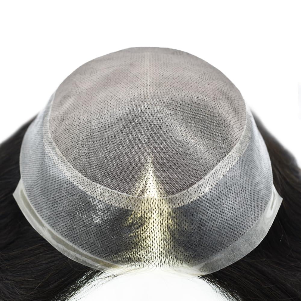 Curve Hair Curve Hair Toupee for Men Hairpieces Fine Mono Poly Skin Around Mens Toupee Hair Replacement System 100% European Human Hair Piece Unit Wigs for Men (#1B80 Off Black+80% Gray, 6\'\'X8\'\')