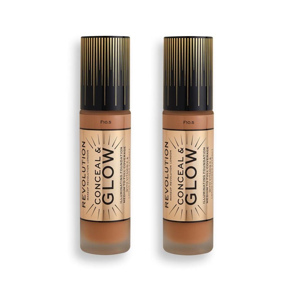 Revolution Beauty London Pack of 2 Makeup Revolution Beauty Conceal & Glow Illuminating Foundation, F10.5
