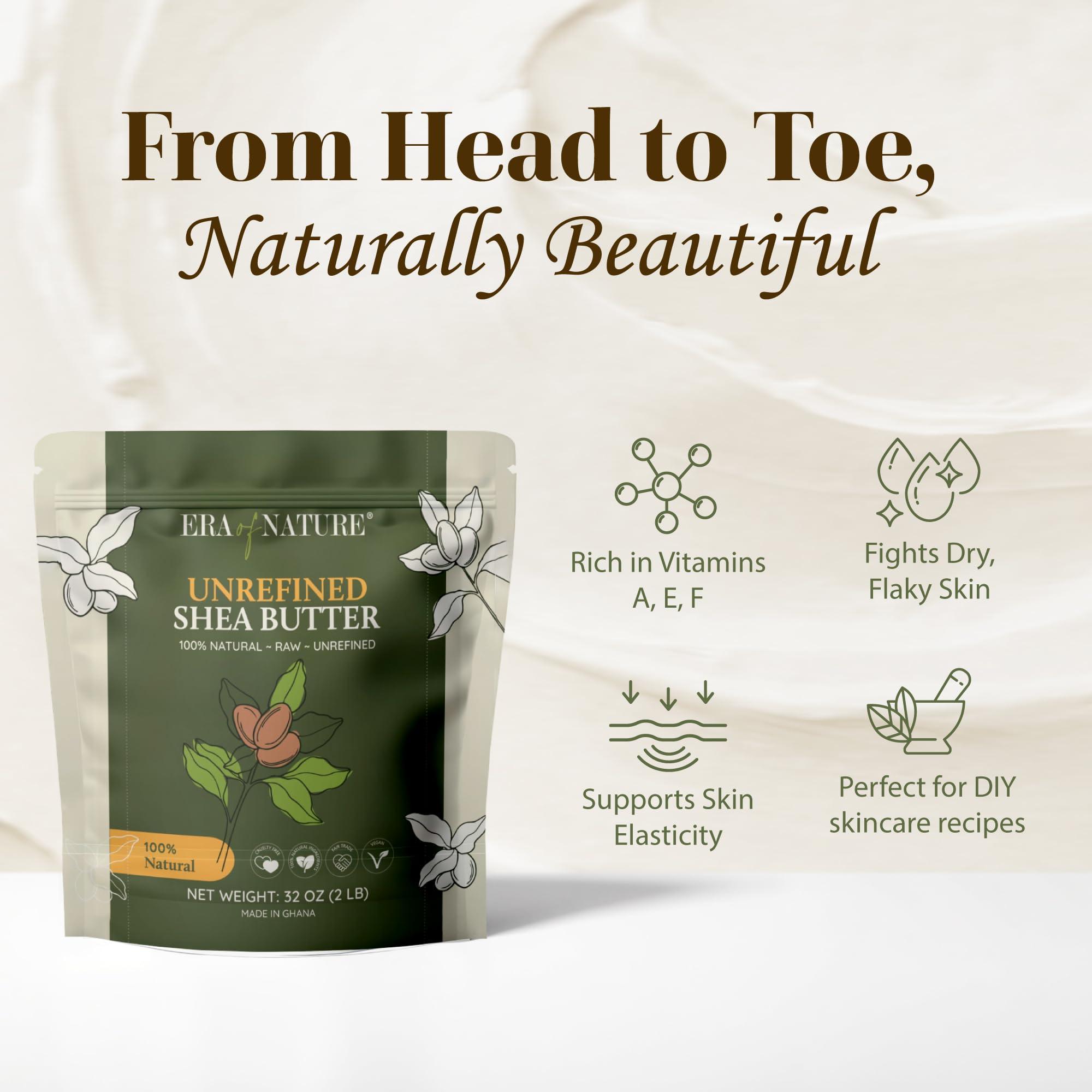 era of nature era of nature Organic Unrefined Raw AFRICAN IVORY WHITE SHEA BUTTER, for Anti Aging Dry Skin Base Beauty, Use Alone or in DIY Body Butters, Soaps, Lotions and lip balm - (Ghana) (2lb)