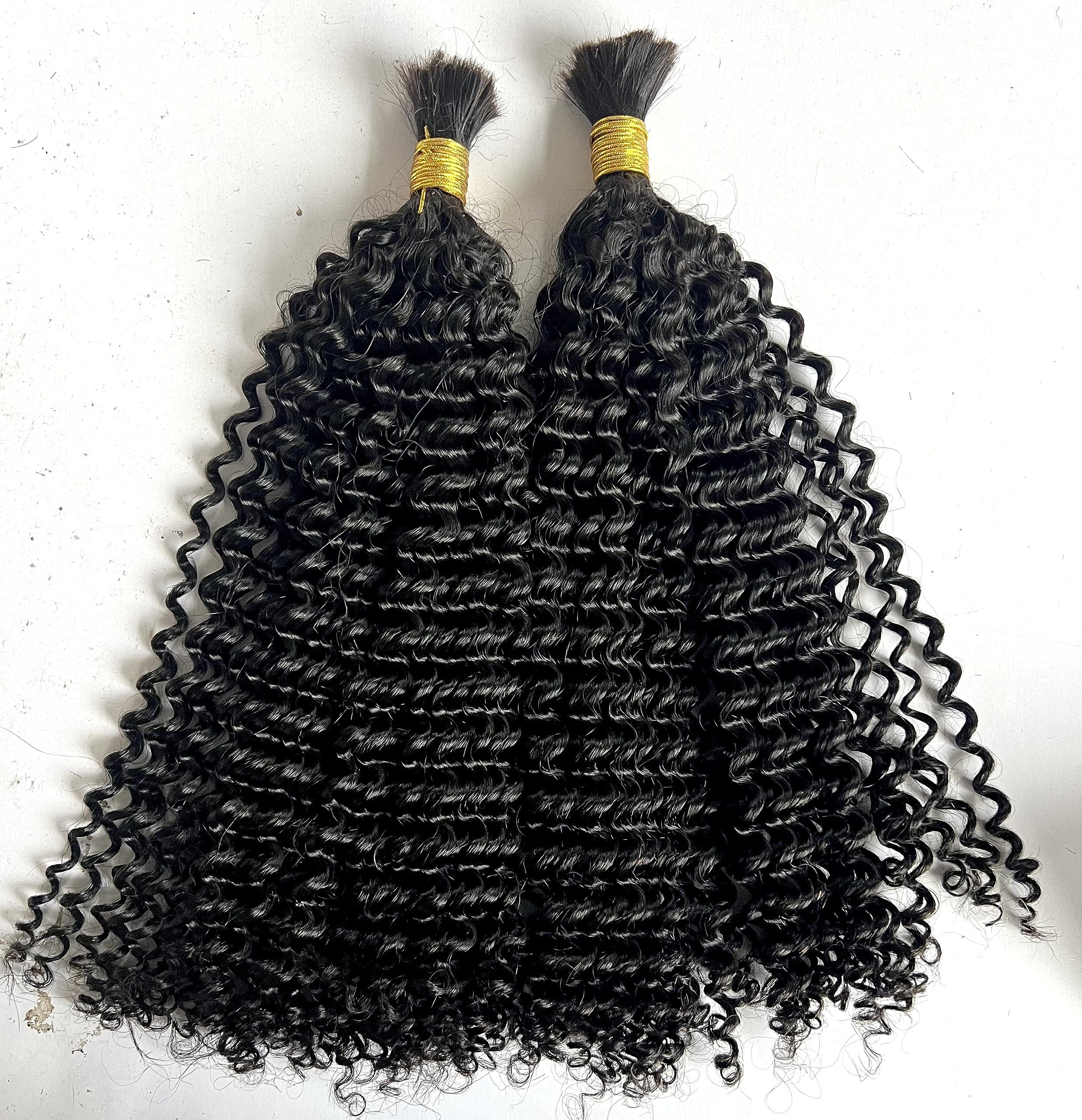 Limited Beauty Micro Bulk Human Hair for Braiding Deep Curly 20 Inch 200g (Pack of 2) Virgin Human Braiding Hair for Micro Braids Hair No Weft Human Hair Braids Extension Double Drown Full End Bulk Hair