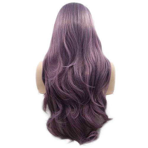 RainaHair RainaHair 24inch Lavender Purple Wig Heat Resistant Lilac Synthetic Lace Front Wig Natural Hairline Wavy Pastel Wig Glueless Lace Front Wigs for Women Girls Cosplay Party Makeup
