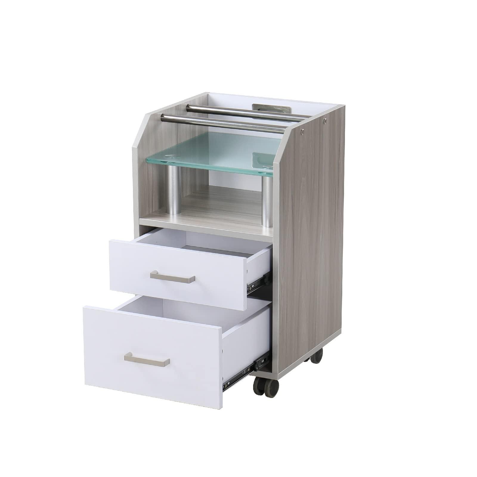 DERMALOGIC Glass Glow Pedicure Trolley Light Wood Cart for Nail Salon Furniture & Equipment