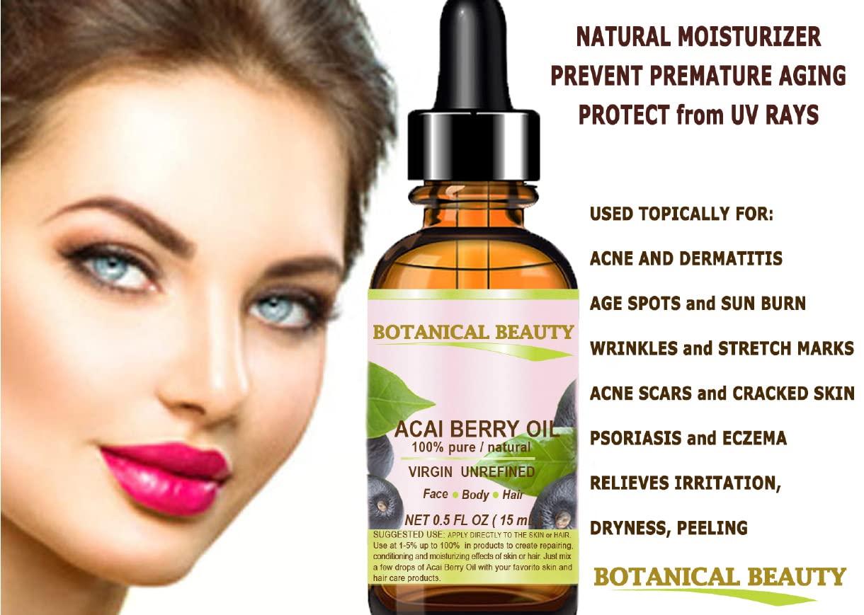 Botanical Beauty Botanical Beauty ACAI BERRY OIL 100% Pure Natural Virgin Unrefined Cold Pressed Carrier Oil. 1 fl.oz-30 ml. For Face, Skin, Hair, Lip, Nails. Rich in Vitamin E