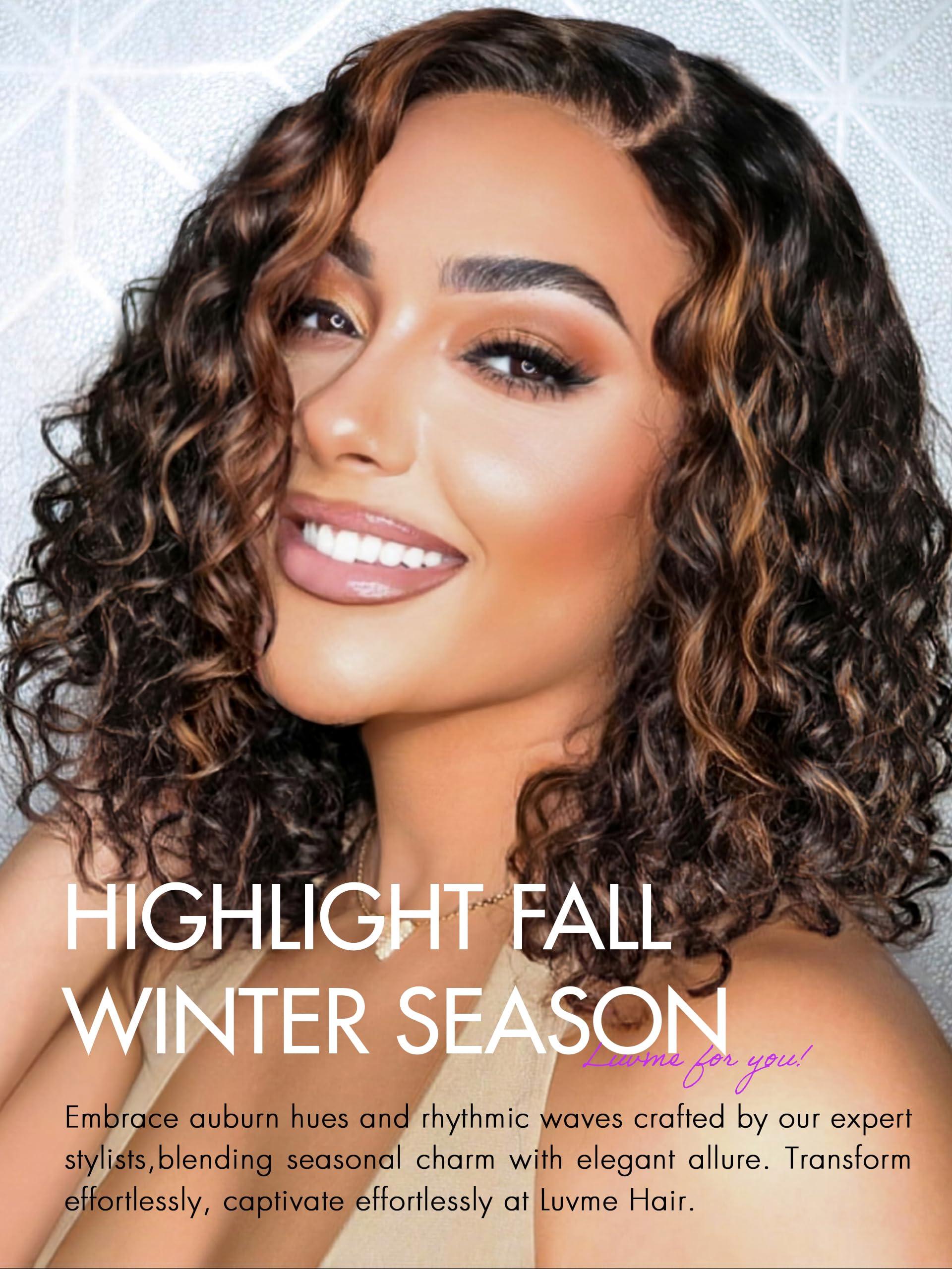 LUVME HAIR LUVME HAIR 12\" Curly Glueless Wigs Human Hair Pre Plucked Pre Cut, Undetectable HD Lace Curly Bob Wig Human Hair Short Black Wig with Blonde Highlights Ready to Go Wig 180 Density