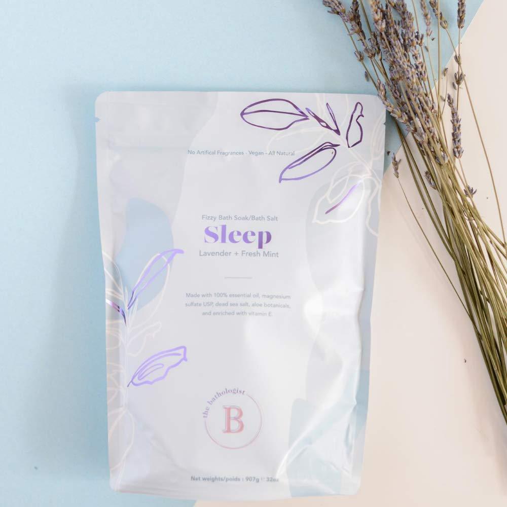 The Bathologist The Bathologist Sleep Fizzy Bath Soak, Made with Magnesium Sulfate, Dead Sea Salt & Aloe Botanicals, Lavender & Fresh Mint for Restful Sleep and Stress Relief, Approximately 5 Baths, 32 oz