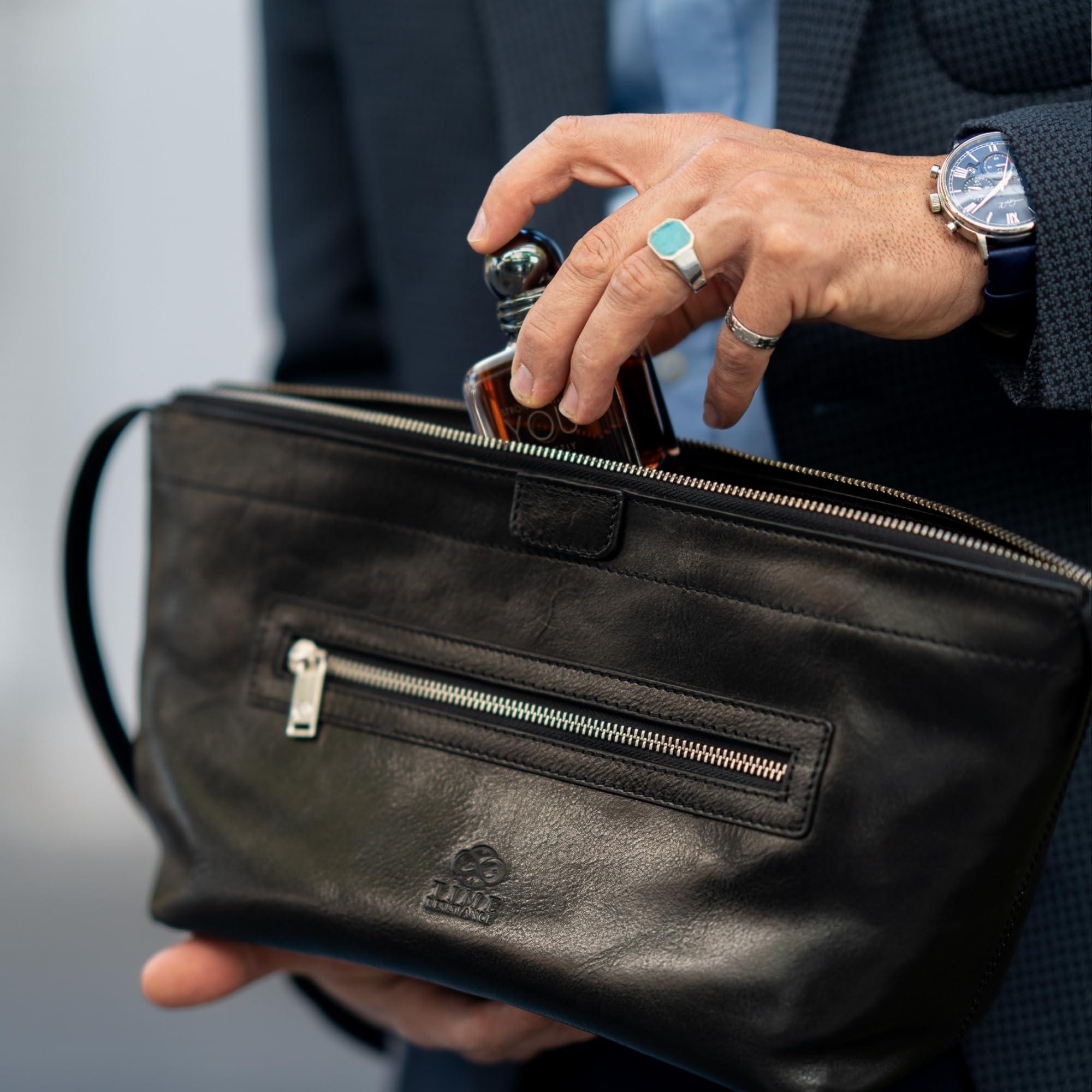 Time Resistance Time Resistance Leather Toiletry Bag - Dopp Kit, Full-grain Leather Cosmetic Case, Wash Bag (Black)