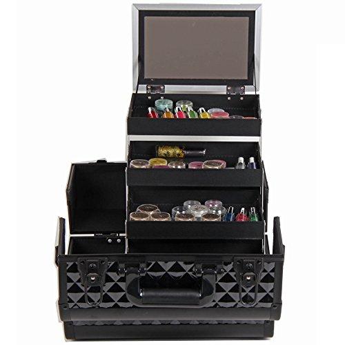 SHANY SHANY Premier Fantasy Professional Makeup Train Case Cosmetic Box Portable Make up Case Organizer Jewelry storage with Locks, 3 Trays, Makeup Brush Holder and Cosmetics Mirror - Black Diamond
