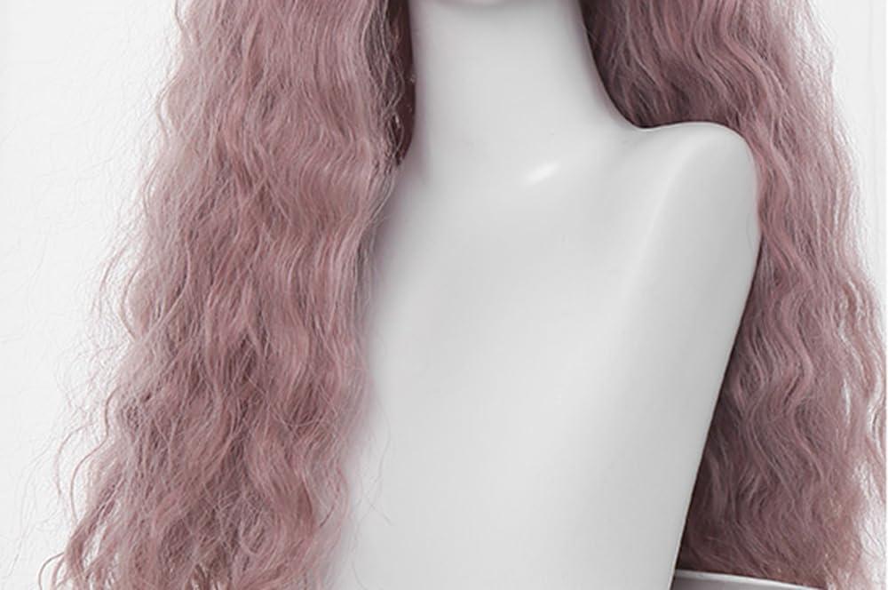 TEDPRBGE TEDPRBGE Anime Cosplay Wig Pink Hair Wig Long Curly Wig Curly Wavy Wig with Bangs Heat Resistant Wig Role Play Wig 31 inches
