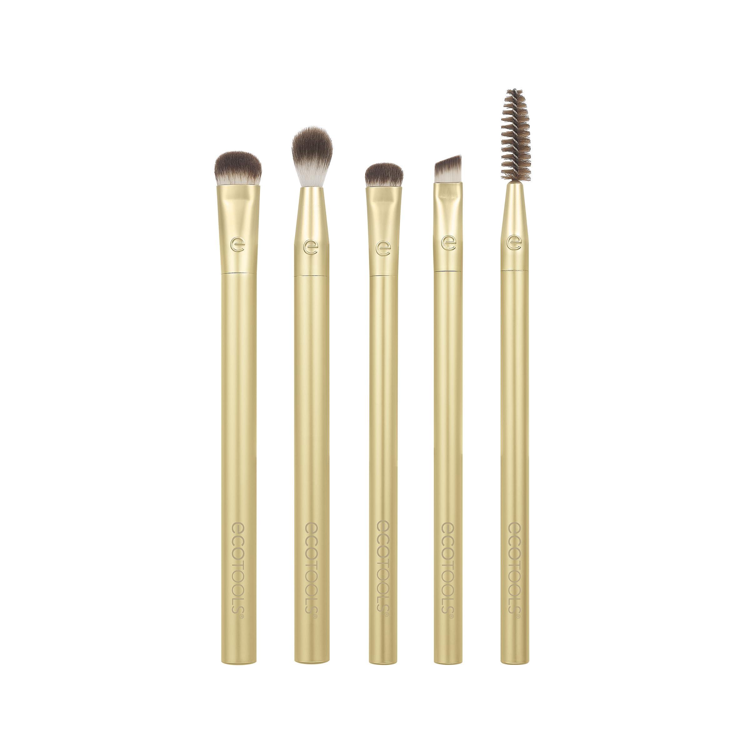 EcoTools EcoTools Precious Metals Brightening Eye Kit, Precision Makeup Brushes For Eyeshadow, Brows, & Liner, Eco-friendly Makeup Brush Set, Sustainable Recycled Aluminum, Cruelty-Free, Chrome, 5 Piece Set